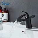 GobekUsa Black Gray Brass Waterfall Basin Faucet Hot Cold Mixer Tap White Gold