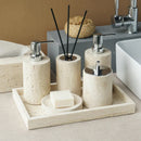 GobekUsa Beige Travertine Marble Bathroom Accessories Set - Soap Dispenser, Soap Dish, Reed Diffuser