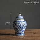 GobekUsa Blue & White Porcelain Jar with Gold Plating - Ceramic Storage & Desk Decor