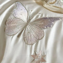 GobekUsa Butterfly Lace Ruffles Embroidery Bedding Set 4Pcs