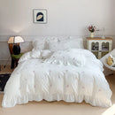 GobekUsa Korean Princess Rose Flowers Lace Ruffles Bedding Set - Soft Cotton Duvet Cover