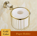 GobekUsa Brass & Crystal Bathroom Set: Towel Rack, Towel Bar, Paper Holder, Soap Dish