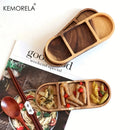 GobekUsa Acacia Wood Oval Three-Compartment Japanese Dip Plate | Breakfast Dip Plate