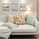 GobekUsa Linen Embroidery Leaves Cushion Cover 45x45cm Beige Green Aesthetic Throw Pillow