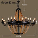 GobekUsa Industrial Hemp Rope Pendant Light with Iron Lampshade