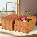 GobekUsa Handwoven Rattan Picnic Basket with Lid and Rectangular Outdoor Storage