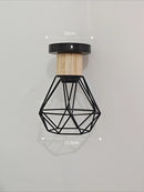 Vintage Black Wood and Iron Cage Pendant Light
