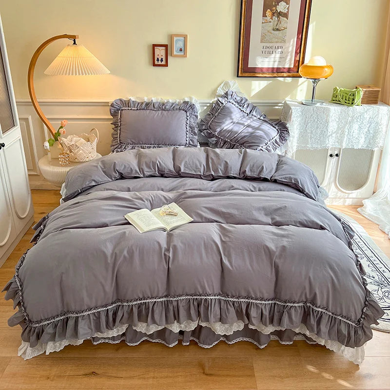 GobekUsa Korean Princess Style Double Ruffle Bedding Set for Queen King Bed, photo 8 of 9