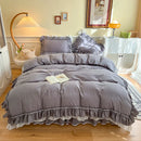 GobekUsa Korean Princess Style Double Ruffle Bedding Set for Queen King Bed