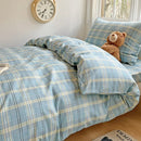 GobekUsa Cotton Grid Pattern Bedding Set with Duvet Cover & Pillowcases for Double Bed