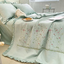 GobekUsa Fresh Flower Embroidered Summer Quilt Set - Lightweight Ruffled Comforter