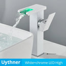 GobekUsa LED Waterfall Bathroom Sink Faucet Hot Cold Mixer Tap Deck Mounted