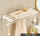 GobekUsa Bathroom Set: Cream White Shelf, Towel Rack, Paper Holder, Brush Holder & Hardware