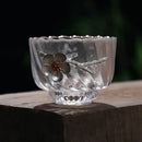 GobekUsa Carved Tin Glass Tea Cup Set - Heat Resistant, Puer Chinese, Elegant Design
