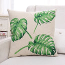 GobekUsa Green Plant Leaves Flower Linen Cushion Cover - Modern Sofa Throw Pillow Cover