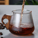 GobekUsa Glass Coffee Mug with Wooden Handle, Japanese-Style Tea Cup, Vertical Stripes