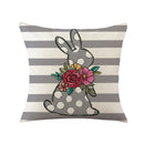 GobekUsa Easter Bunny Rabbit Linen Cushion Cover 45x45cm - Flower Print Festival Pillowcase
