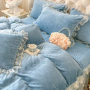 GobekUsa Lace Princess Bedding Set with Velvet Bed Skirt & Quilt Cover