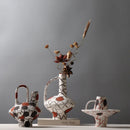 GobekUsa Geometric Graffiti Ceramic Vase with Handles for Home Decor and Floral Arrangements.