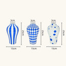 GobekUsa Blue Geometric Quilted Ceramic Vase - Polka Dots Pattern - Home Decor Craft