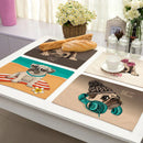 GobekUsa Cute Dog Linen Dining Mats Coasters 42*32cm Home Decor