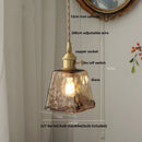 GobekUsa Brass Knob Switch LED Pendant Light, Nordic Amber Glass Hanging Lamp