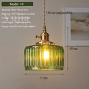 Vintage Green Glass Pendant Light With Brass Finish