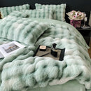 GobekUsa Gradient Faux Rabbit Fur Bedding Set - Warm Luxury Plush Duvet Cover & Quilt Sets