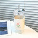 GobekUsa Heat Resistant Glass Cup with Lid and Straw for Coffee, Milk, Tea, Juice