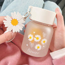 GobekUsa Daisy Flower Glass Water Bottle Portable Tumbler 350ML