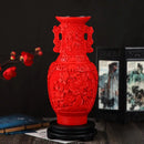 GobekUsa 10-inch Red Lacquerware Flower Auspicious Vase