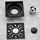 GobekUsa Black Brass Shower Drain Strainer Floor Cover Square Art Carved Grate Basins SY-073R