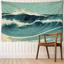 GobekUsa Blue Wave Oil Painting Tapestry Wall Hanging for Bohemian Style Room Decor