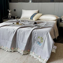 GobekUsa Lace Edge Flowers Embroidery Cool Blanket for Bed - Machine Washable Summer Quilt