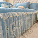 GobekUsa Lace Princess Bedding Set with Velvet Bed Skirt & Quilt Cover