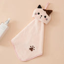 GobekUsa Cartoon Cat Hand Towel: Thick Coral Velvet Towel for Kitchen & Bathroom