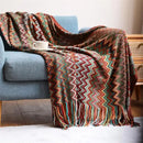 GobekUsa Boho Knitted Striped Blanket with Tassels
