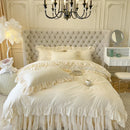 GobekUsa Korean Princess Lace Ruffles Bedding Set in Bean Paste Pink