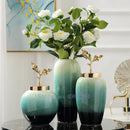 GobekUsa Gradient Ceramic Vase with Golden Leaves Cover for Modern Home Decor and Weddings