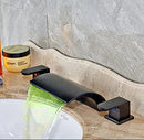 GobekUsa Black Wide Waterfall Spout Faucet Double Handle Bathroom Mixer Taps