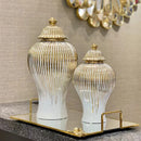GobekUsa Gold Striped Ceramic Jar Vase Hand-made Porcelain Home Decor Storage