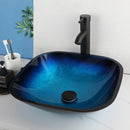 GobekUsa Gradient Blue Glass Basin Faucet Set with Waterfall Mixer Taps