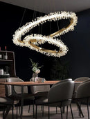 GobekUsa Crystal Gold/Black Ring LED Chandelier: Minimalist Luxury Hanging Ceiling Light Fixtures