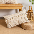GobekUsa Beige Wabi-sabi Tufted Fringed Geometric Tassel Cotton Linen Pillow Cover