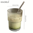 GobekUsa 1/2PCS 450ml Stripe Glass Cup with Lid and Straw | Stylish Party Beverage Glasses