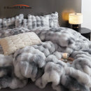 GobekUsa Gradient Blue & Grey Faux Rabbit Fur Bedding Set: Velvet Fleece Duvet, Sheets, Pillowcases