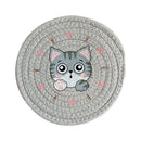 GobekUsa Cat Print Round Woven Coaster Cup Mat Table Heat Insulation Pad