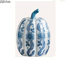 GobekUsa Blue White Porcelain Pumpkin Vase Desk Decoration Artificial Flowers Bouquet