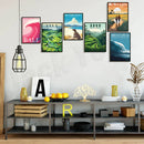 GobekUsa Bali Surfing Poster - Uluwatu, Canggu, Pererenan Estuary, Borobudur, Komodo, Rice Field Illustration