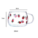 GobekUsa Cute Letter Glass Mug, 380ml: Strawberry Tea Coffee Cup, Breakfast Milk Drinkware